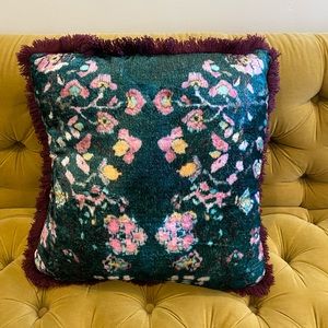 Printed velvet fringe throw pillow